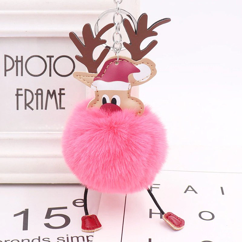 Christmas Moose Hair Ball Key Ring Pendant