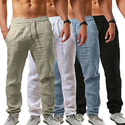 men's linen pants casual long pants - loose lightweight drawstring yoga beach trousers casual trousers - 6 colors blue