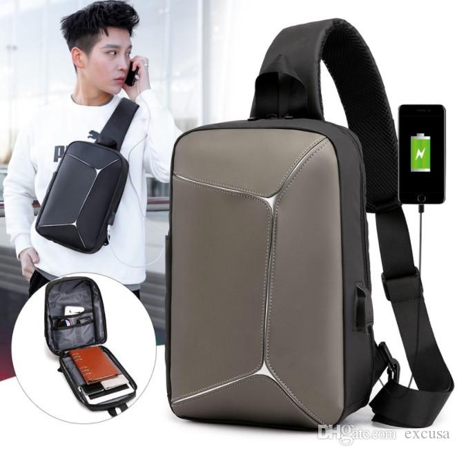 New chest pack chest bag USB fashion sports shoulder bag men's stitching waterproof Messenger bag