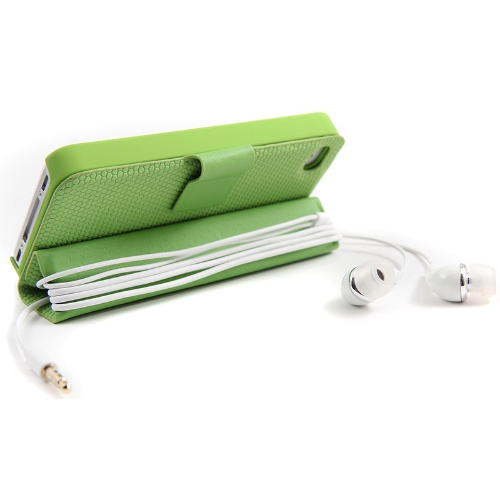 Magnetische Adsorption Folio Smart Flip Haut Stand Hülle für iPhone 4 4 s multifunktionale Halterung Kopfhörer Spule Winder grün