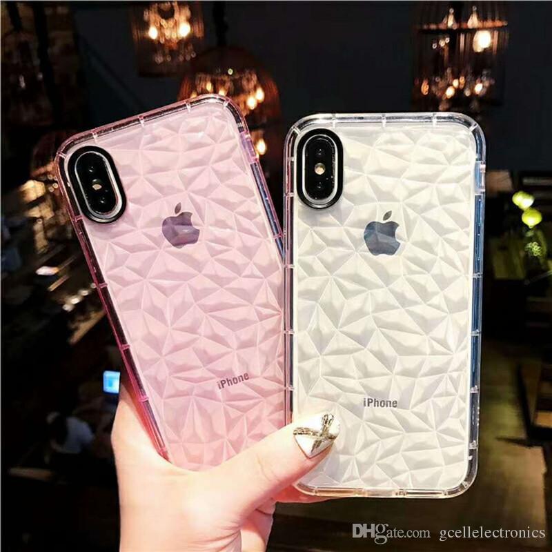 Diamond Pattern Clear TPU Cell Phone Cases For Iphone XS Max Samsung Galaxy S10 Plus A50 Huawei P30 Mate 20 Pro Shockproof Case