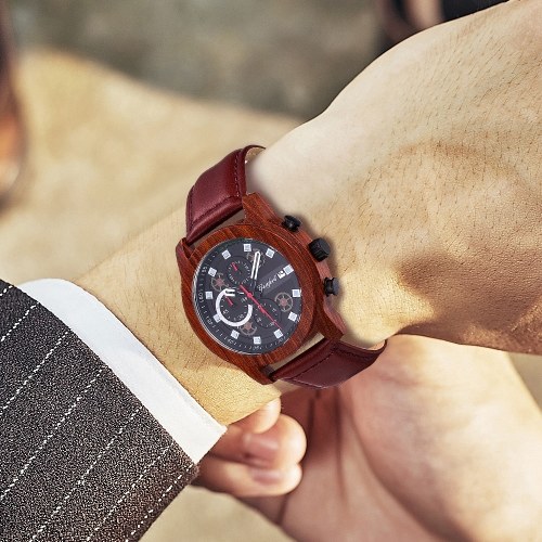 GEZFEEL Waterproof Sport Watch Chronograph Date Clock Leather Strap Wrist  Retro Men Watch Multifunction Quartz Wristwatch