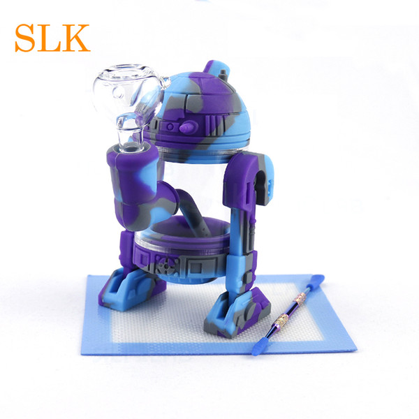 5.3 inch Robot shape Straight tube Water Pipes Smoking Bongs With Glass Bowl Mini Bubblers Glass Bong Hookah Recycler Oil Rigs