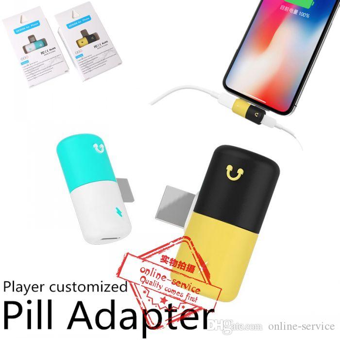 Dual Color Mini Capsule Adapter Retail Package 2 in 1 for Charging Audio Headphone Jack Pill Splitter Adapter for ix 8 7 6