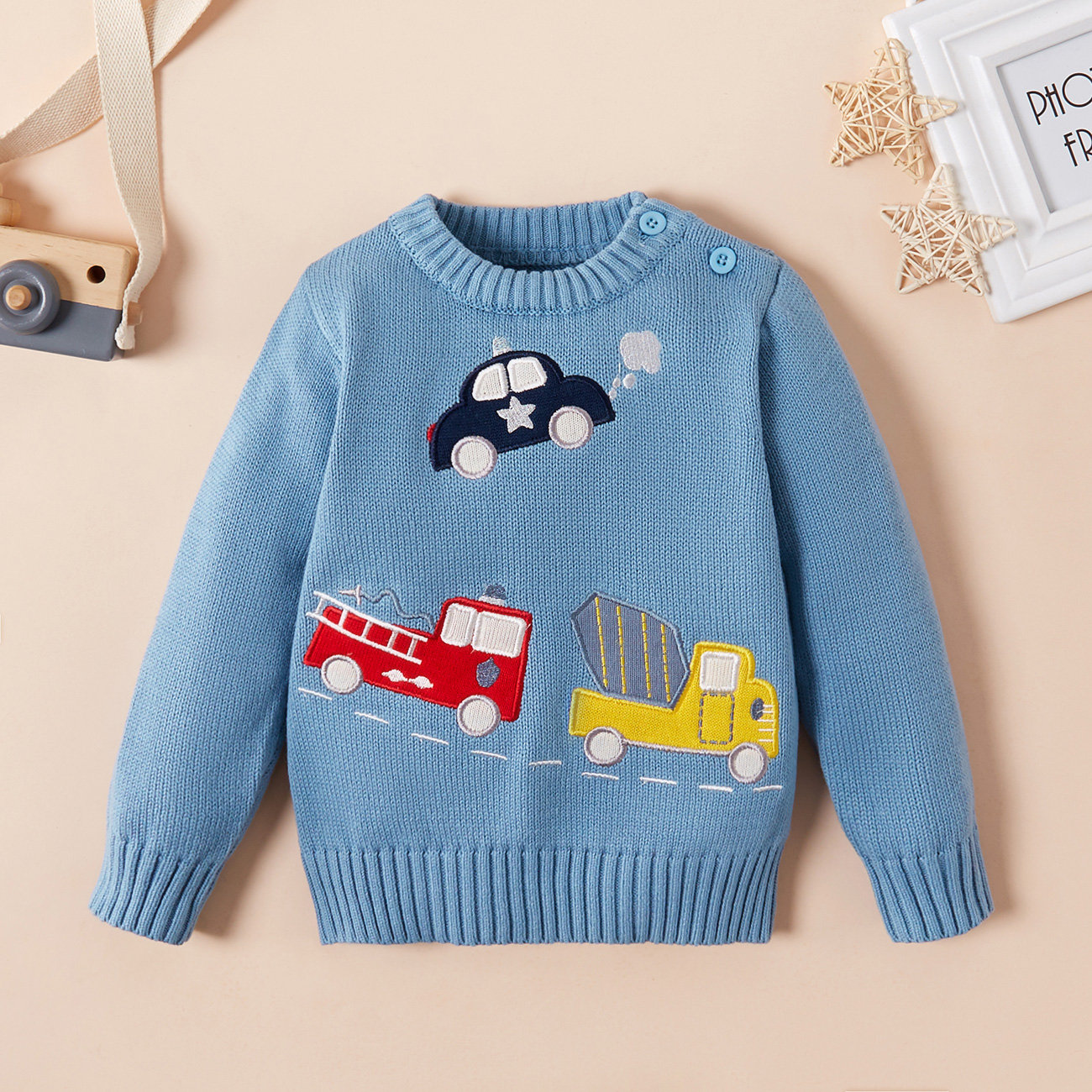 Baby / Toddler Boy Cartoon Car Embroidery Knitted Sweater (No Shirt and Shoes)
