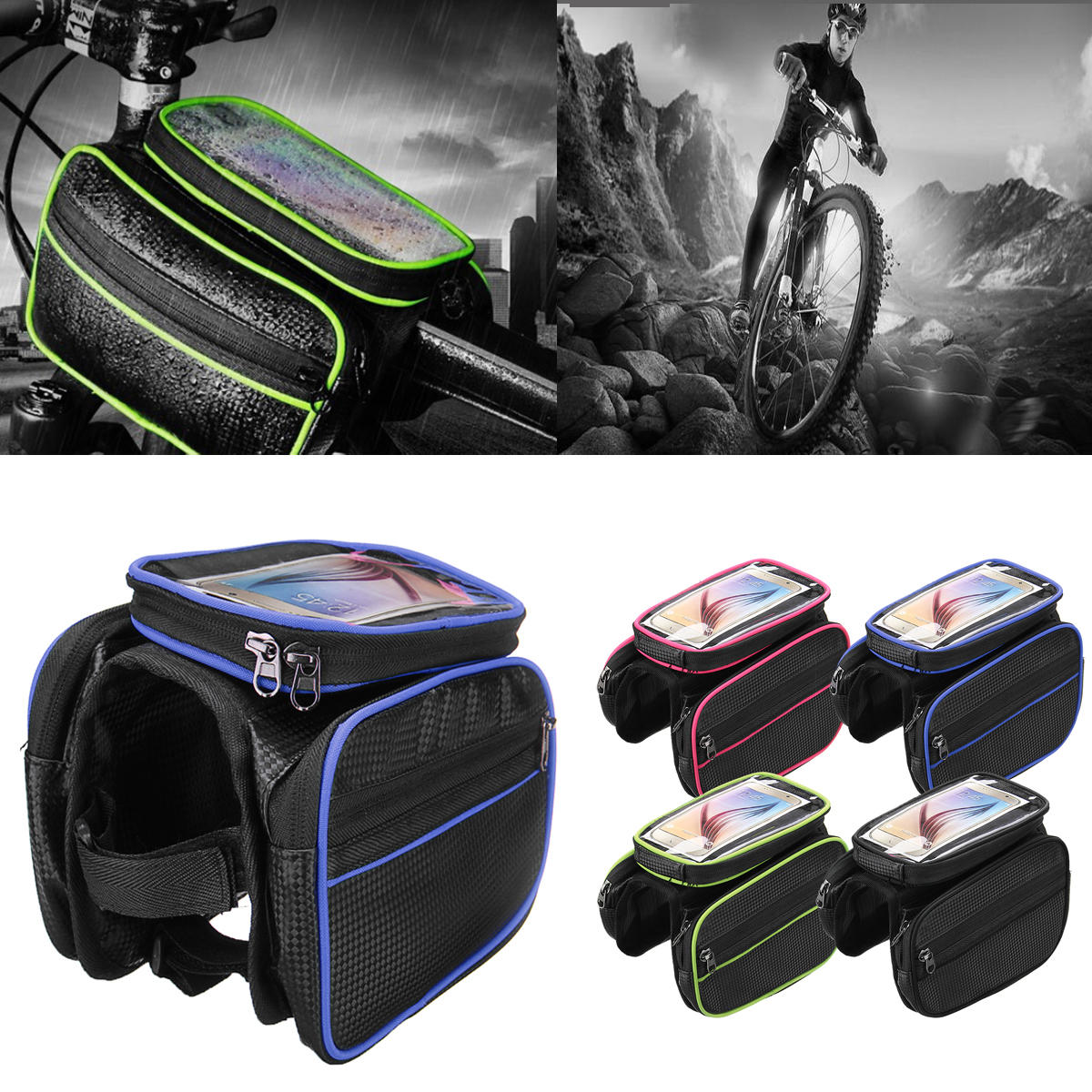 BIKIGHT Bike Bicycle Front Frame Tube Phone Bag Touch Screen Waterproof Double Pouch Cycling Bag