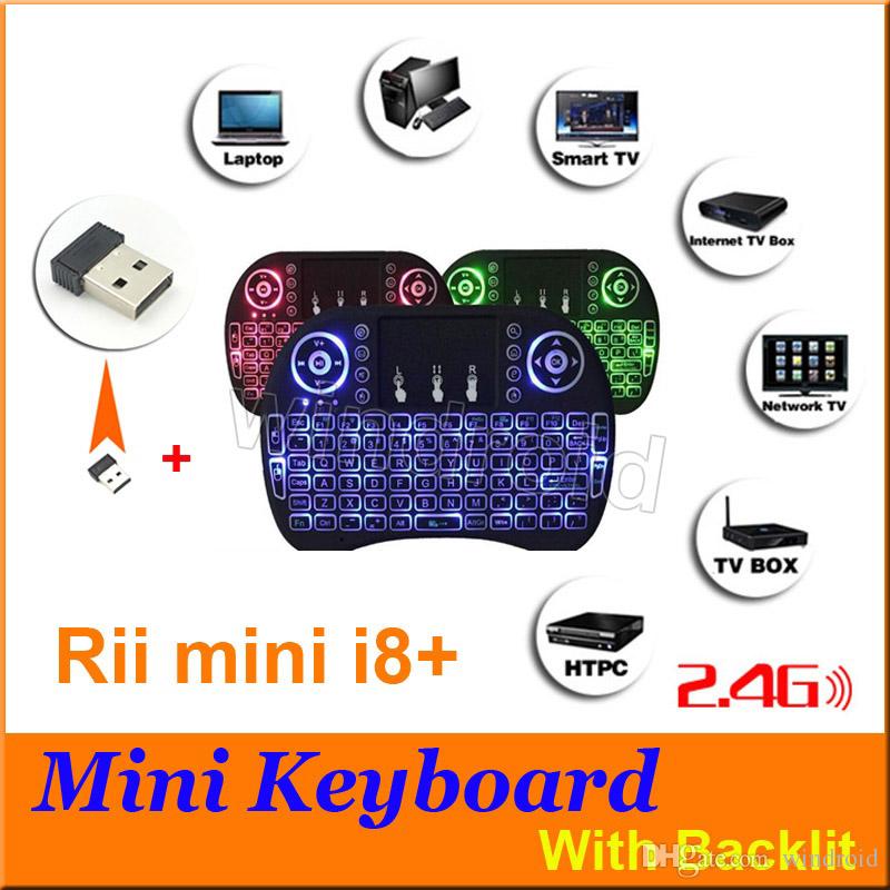 3 color LED Light Rii Mini i8 plus Fly Air Mouse Wireless with backlit Keyboard Touchpad Remote Control Flymouse For TV BOX MINI PC MXQ 10