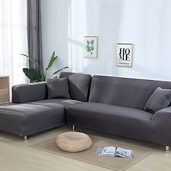 Stretch Sofa Cover Slipcover Elastic Sectional Couch Armchair Loveseat 4 or 4 or 3 Seater L Shape Grey Solid Soft Durable Washable Lightinthebox