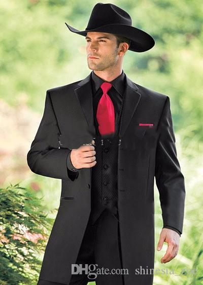 Fashion Custom Made Western Tuxedos Cowboy Slim Fit Black Groom Suit Wedding Suit For Men/Prom Suit 3 Pieces(Jacket+Pants+Vest)