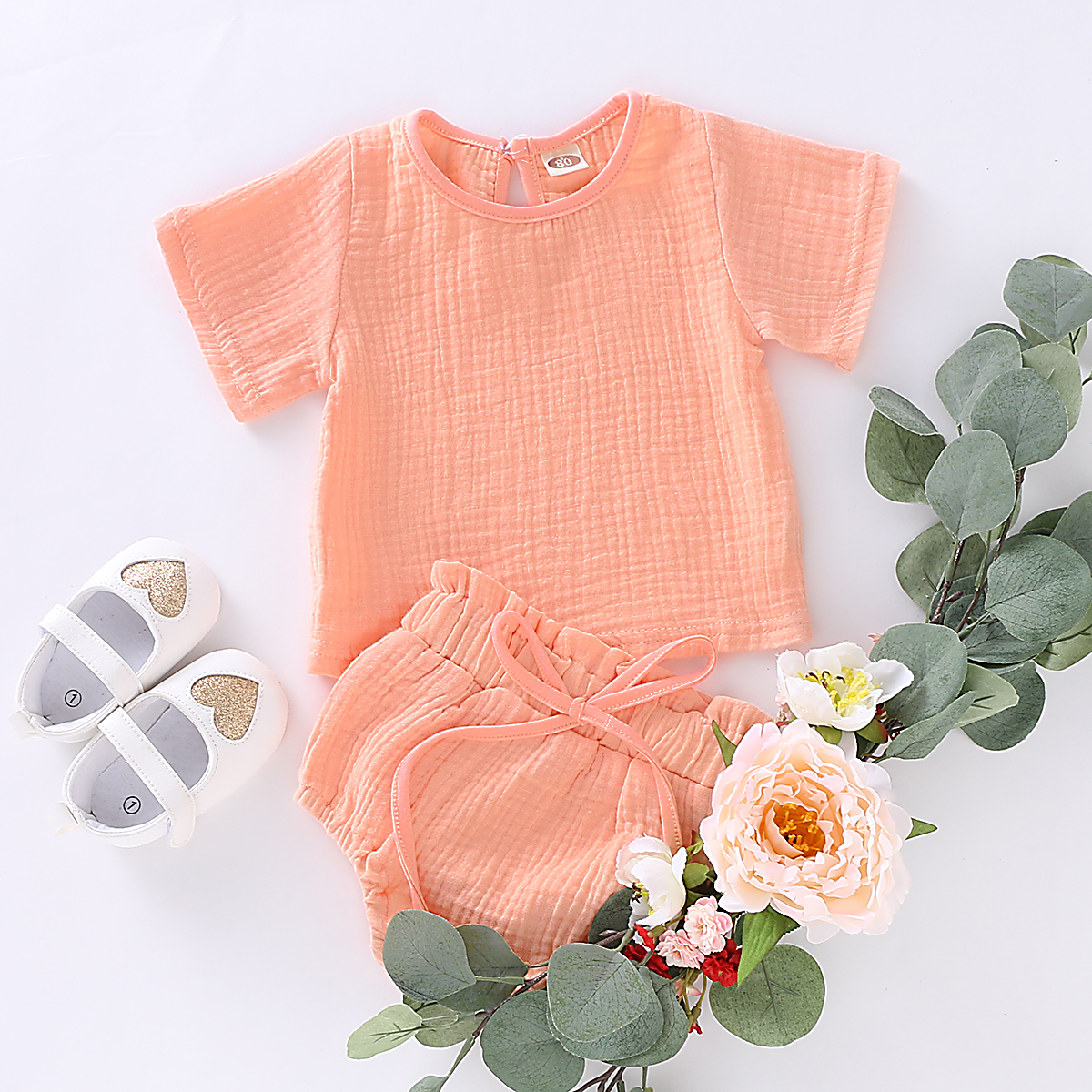 Baby / Toddler Solid Linen Basic Top and Strappy Shorts Set