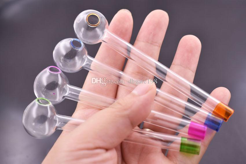 wholesale 10cm Colored Glass Oil Burner Pipe for Smoking Hand tobacco Pipes Thick Glass tube Pipe Oil Pipe Free Shipping