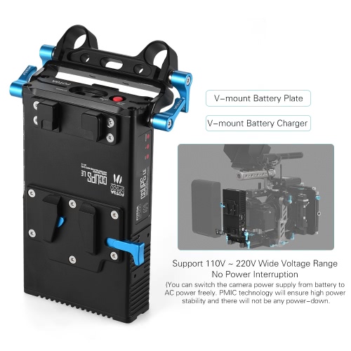 FOTGA DP500III 2 in 1 V-mount Battery Plate Adapter Charger w/ 15mm Rod Clamp for Canon Nikon Sony Camera Camcorder Video Studio Shooting Photography Power Supply System