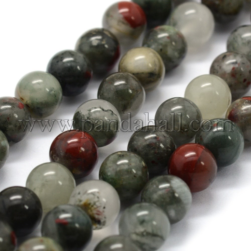 Natural African Bloodstone Beads Strands, Round, 8~9mm, Hole: 0.8mm; about 43pcs/strand, 14.9''(38cm)