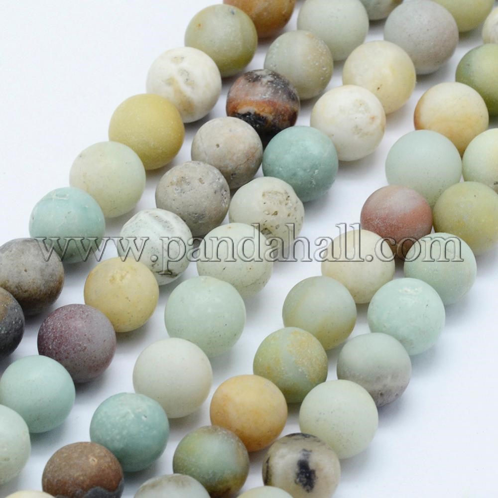 Natural Amazonite Beads Strands, Frosted, Round, 6mm, Hole: 1mm; about 63pcs/strand, 15.3