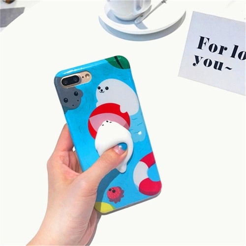 Rabbit with Black Background for iPhone6/6S Case Cute 3D Squishy Silicon TPU Shell Squeeze Stress Relieve Toys Mobliephone Back Cover