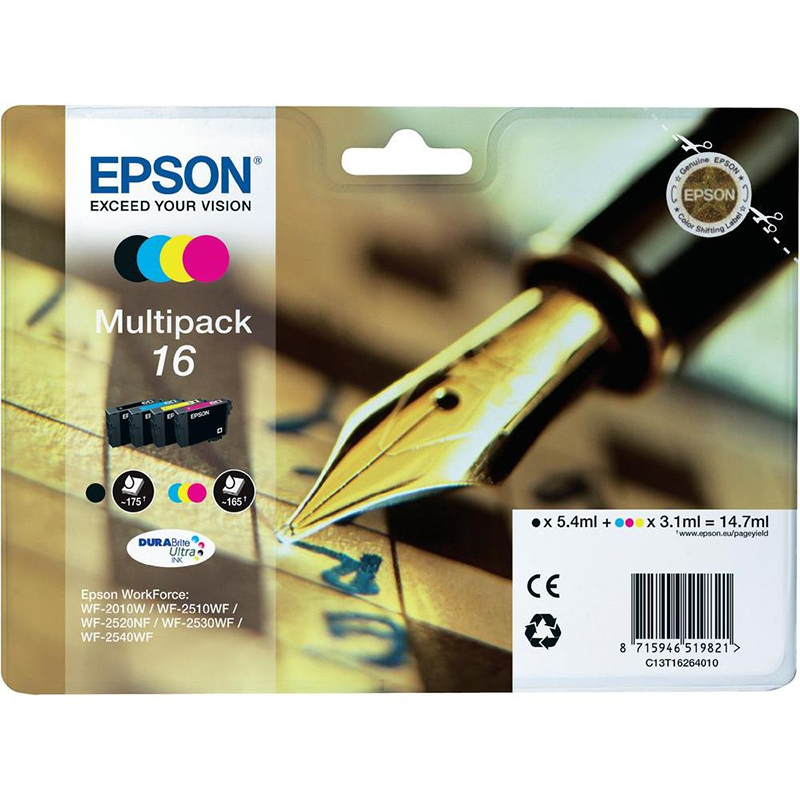 Epson Original 16 T1626 Pen and Crossword 14.7ml Extra Value 4 Cartridge Multipack