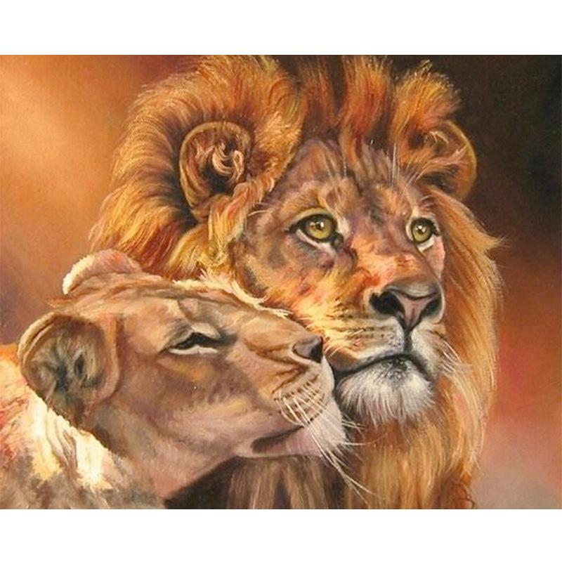 DIY Diamond Painting Embroidery 5D Animal Two Lion Cross Stitch Crystal Square Unfinish Home Bedroom Wall Art Decor Craft Gift