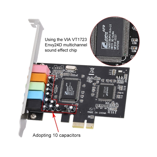 PCI-E Express Card 5.1 Sound 5 Port Sound Card Stereo Surround Sound Card for Desktop Black