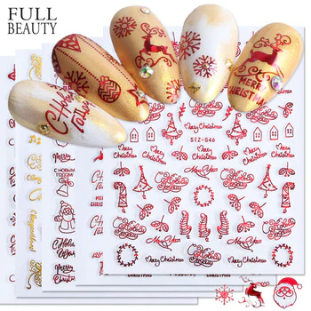 1pc 3D Nail Art Christmas Slider Wraps Snowflake Elk Santa Adhesive Flame Sticker Red Gold Manicure Nails Designs CHSTZG041-049