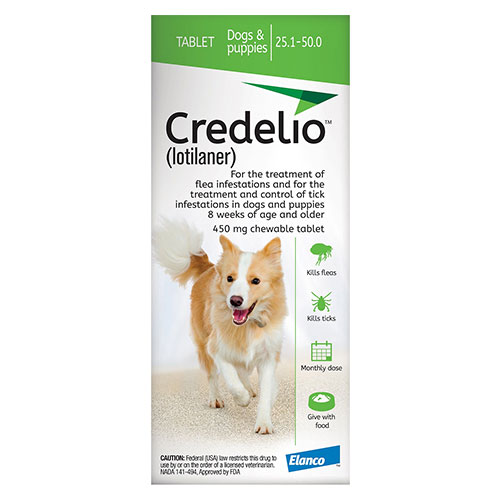 Credelio For Dogs 25 To 50 Lbs (450mg) Green 12 Doses