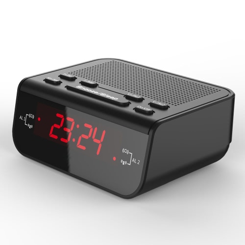 Compacto reloj despertador Digital FM Radio con alarma Dual zumbador Snooze sueño función visualización en tiempo de LED rojo
