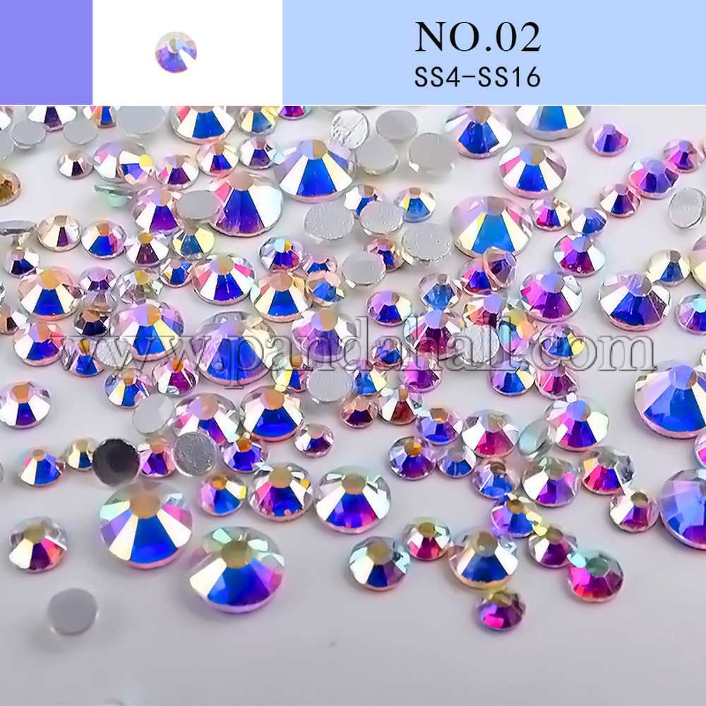 Flat Back Glass Rhinestone Nail Art Decoration Accessories, Faceted, Flat Round, Crystal AB, 1.5~4mm; 300pcs/bag