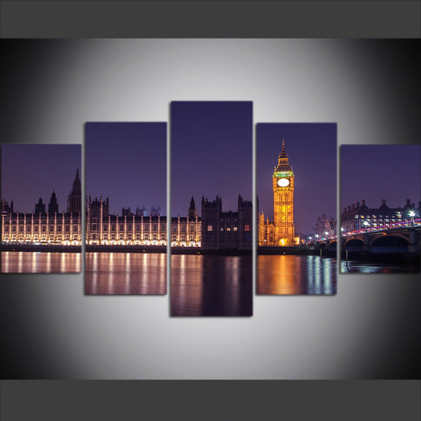 5 piece large size canvas wall art pictures creative night london westminster poster art print oil painting for living room