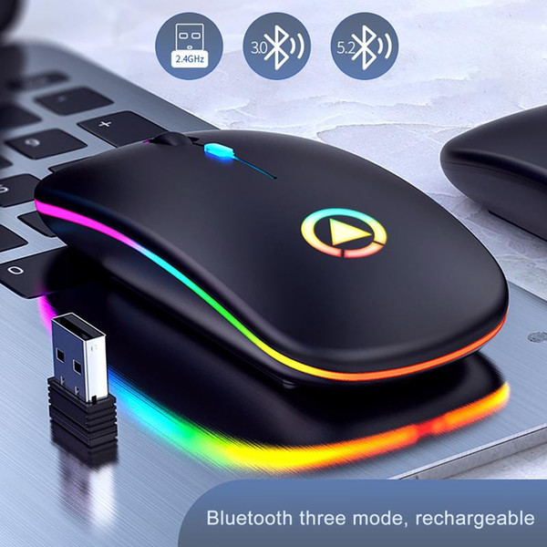 Ultra-Thin Wireless Mouse 2.4GHZ LED Silent Mute Colored Backlit Optical Mice with Hidden USB Receiver DPI Adjustable for Gaming