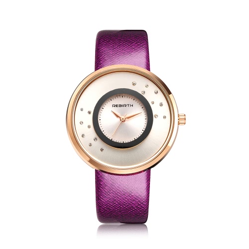 REBIRTH marca de lujo de cuarzo de diamantes de las mujeres relojes de agua a prueba de cuero de PU Ladies Casual reloj de pulsera buen regalo