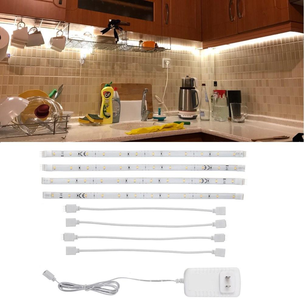 DC12V 4PCS 30CM LED Cabinet Strip Light with 4Pin 0.5A US Plug Power Adapter for Kitchen Stairs Wardrobe Bed Closet