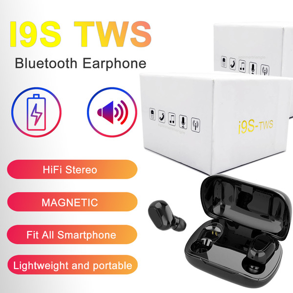 i9s tws earphone headphone stereo tws earbuds for all phone with charging box wireless bluetooth headphone