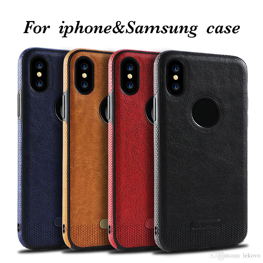 For iPhone XS XS max XR X 8 7 6Samsung Note9 8/S9/S8/S7 Leather Pattern Stitching Phone Case TPU Soft Shell Full Protection Anti-drop Case