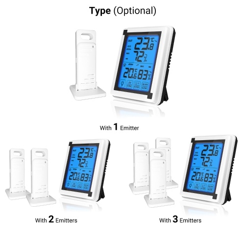 Drahtloses digitales Hygrometer-Thermometer für den Innen- und Außenbereich Großes LCD-Display Touchscreen-Wetterstation Hygrothermograph mit 3 Emittern