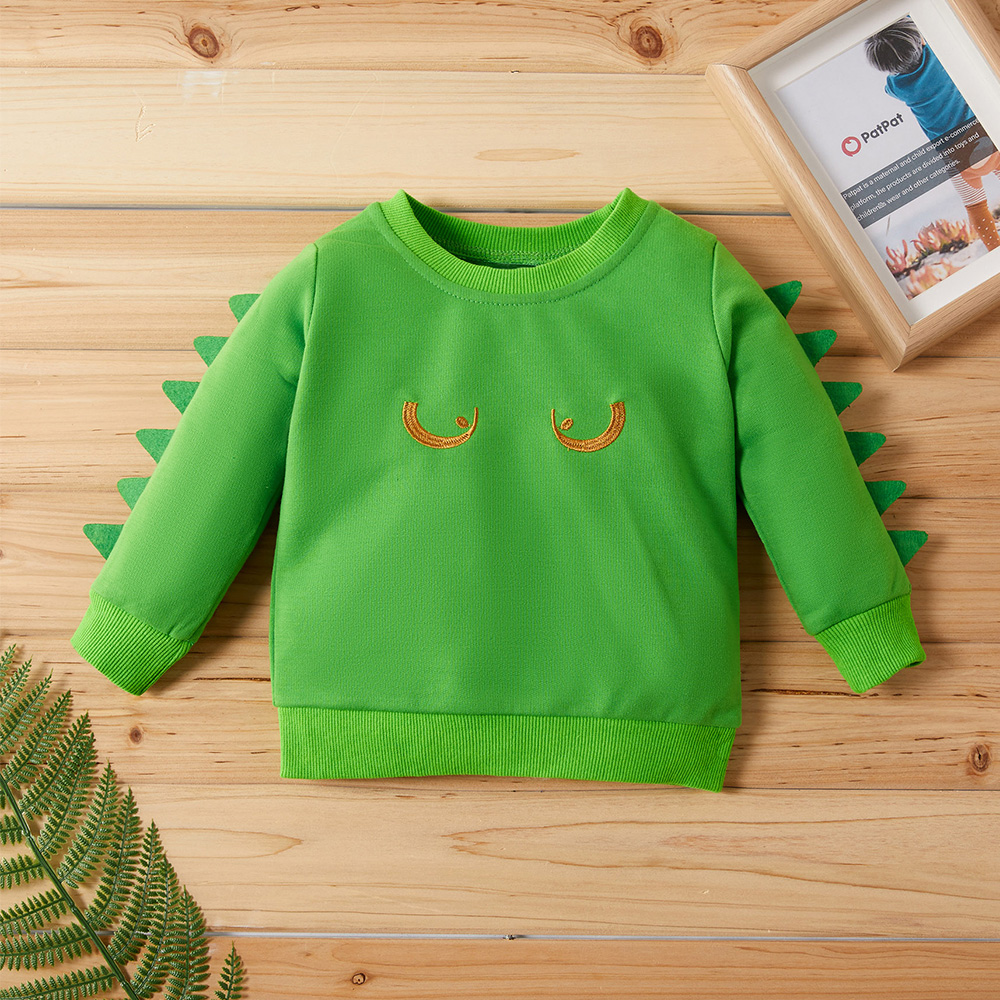 Baby / Toddler Stylish Eye Embroidery Solid Dino Decor Pullover