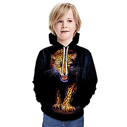 Kids Boys' Active Horse Graphic 3D Animal Print Long Sleeve Hoodie  Sweatshirt Black
