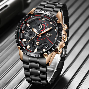 LIGE New Watch Men Top Brand Luxury Mens Watches Sports Full Stainless Steel Waterproof Business Quartz Watch Relogio Masculino