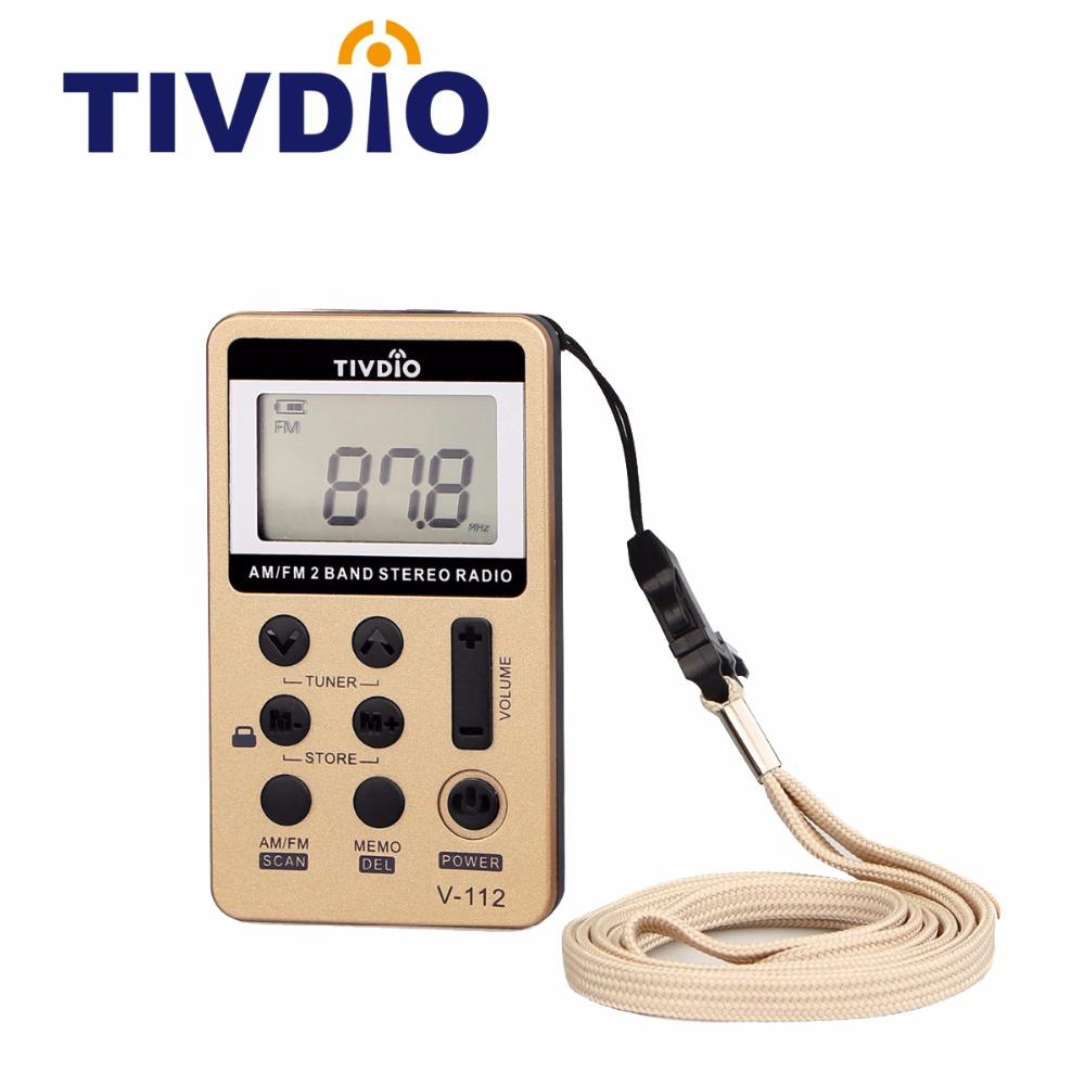 Wholesale-TIVDIO V-112 Radio Mini Pocket FM AM Receiver Portable Digital Tuning Radio Receiver With Rechargeable Battery F9202