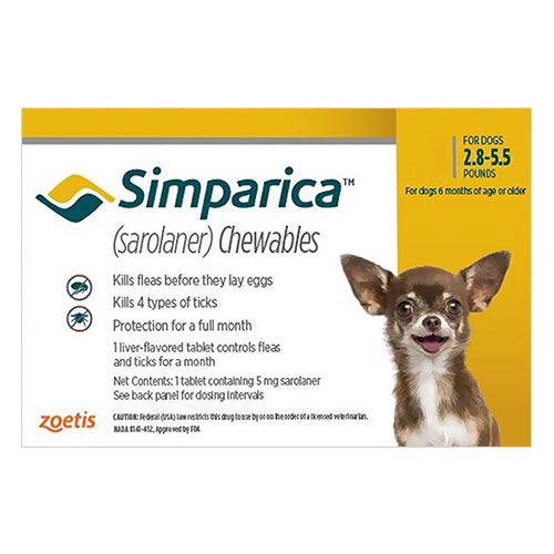 Simparica Chewable Tablet For Dogs 2.8-5.5 Lbs (Yellow) 6 Pack