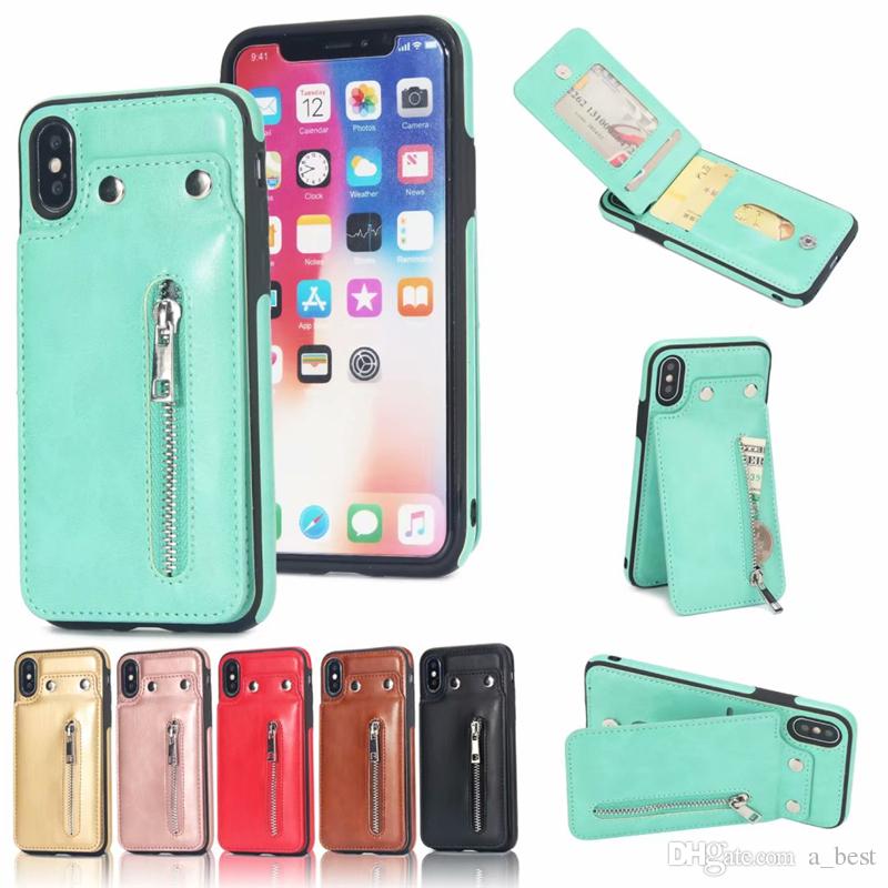 Luxury PU Flip Leather Wallet Case Zipper DesignerPhone Cases Cover With Button Case For iPhone XS Max 8 7 Plus Samsung S9 Plus