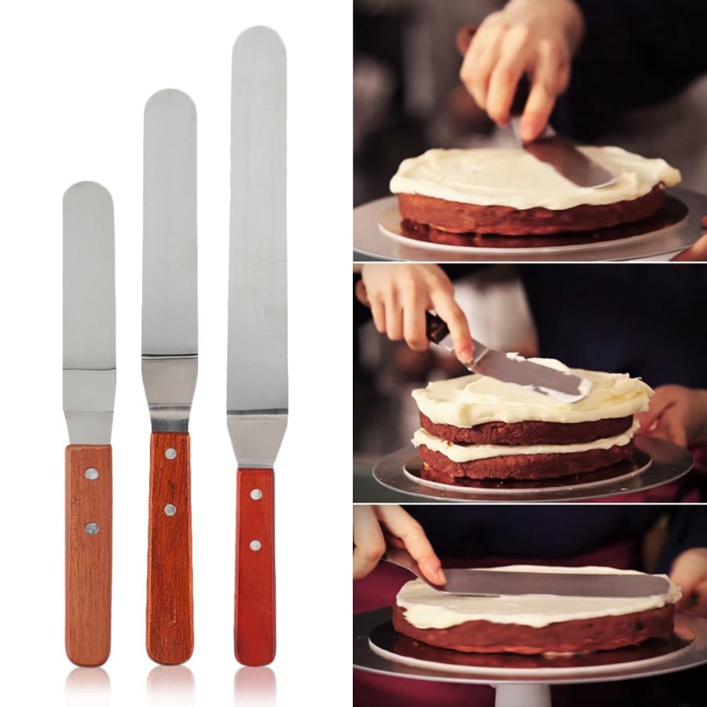6/8/10 Inch Stainless Steel Butter Cake Cream Knife Spatula Wooden Handle Kitchen Smoother Spreader Fondant Pastry Cake Decor