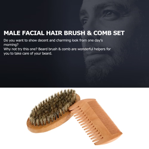 Men's Beard Brush & Comb Kit Boar Bristles Mustache Shaving Brush Bamboo Beard Comb Male Facial Hair Brush Set