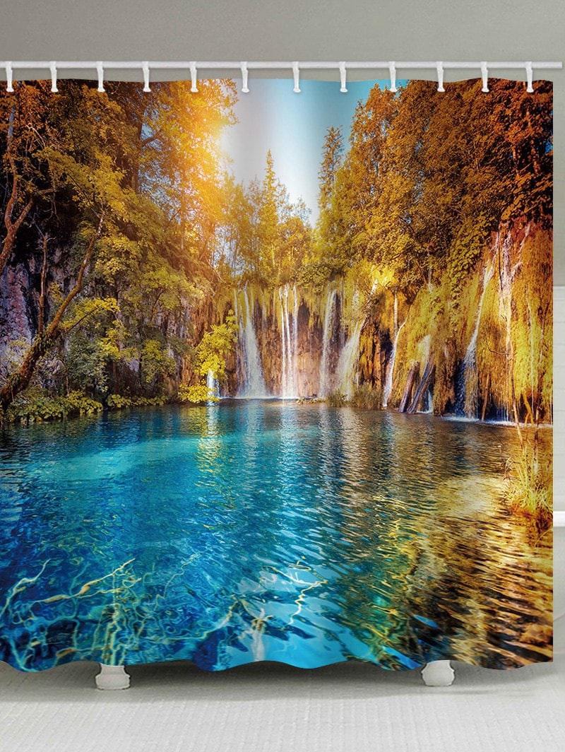 Lake In The Forest Print Waterproof Bathroom Shower Curtain