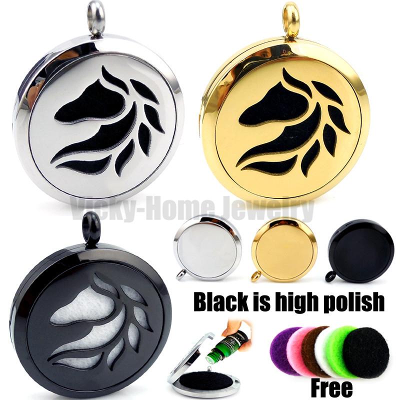 With silver chain gift Horse (30mm) Aromatherapy / Stainless Steel Essential Oils Diffuser Locket Necklace drop shipping