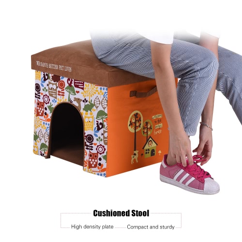 2-in-1 Multifunctional Foldable Washable Pet Cats Small Dogs Soft House Bed Nest Living Room Foot Rest Cushioned Stool Adopt for High Density Plate