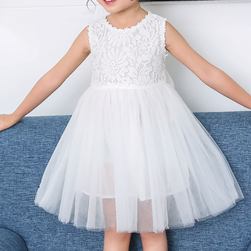 Beautiful Solid Lace Bowknot Decor Party Dress