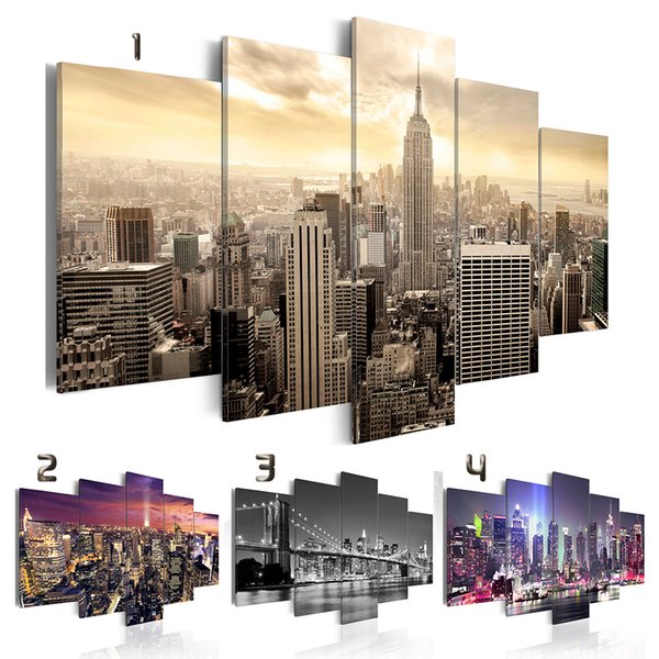 ( No Frame ) Canvas Print Modern Fashion Wall Art the Night View of Urban Architecture for Home Decoration Choose Color & Size