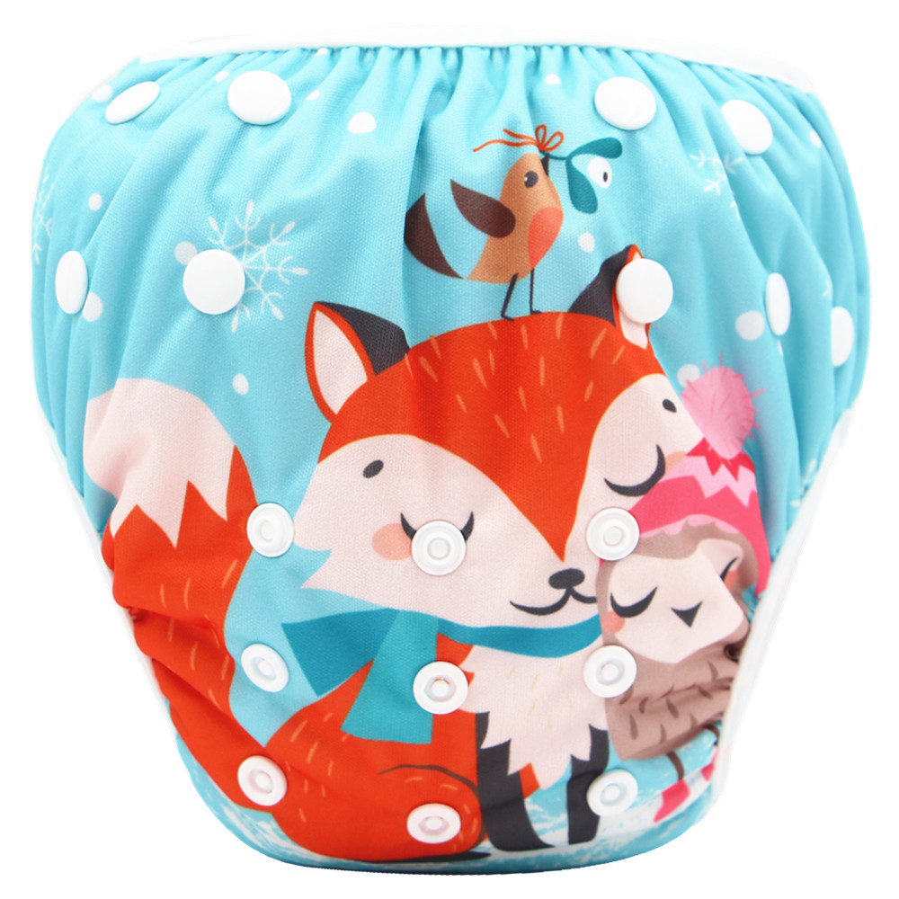 Reusable Adjustable Fox Print Baby Swim Diaper