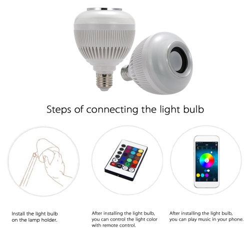 Wireless BT Music LED Bulb with Audio Speaker 6W E27 Speaker 12W Power RGBW Music Playing Light Lamp With 24 Keys IR Remote Control