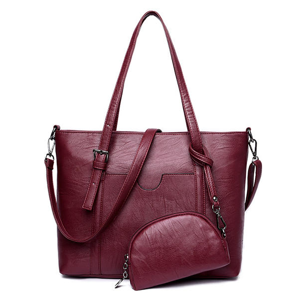 Large Capacity Women Pu Leather Handbag Set Casual Tote