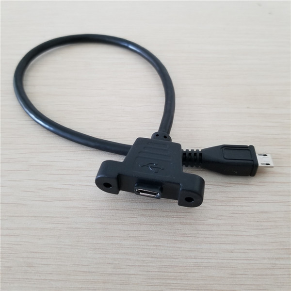 10pcs/lot screw lock panel mount micro usb 2.0 type b male to female m/f extension data sync power charge cable 30cm + screws shielding